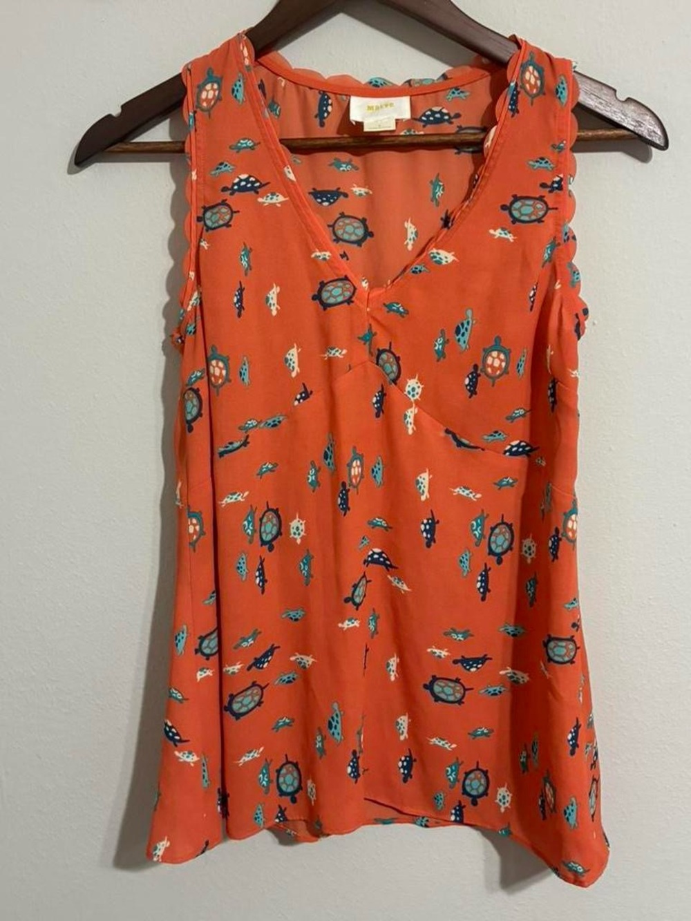 Maeve Anthropologie Orange Turtle Print Sleeveless Blouse Size 2